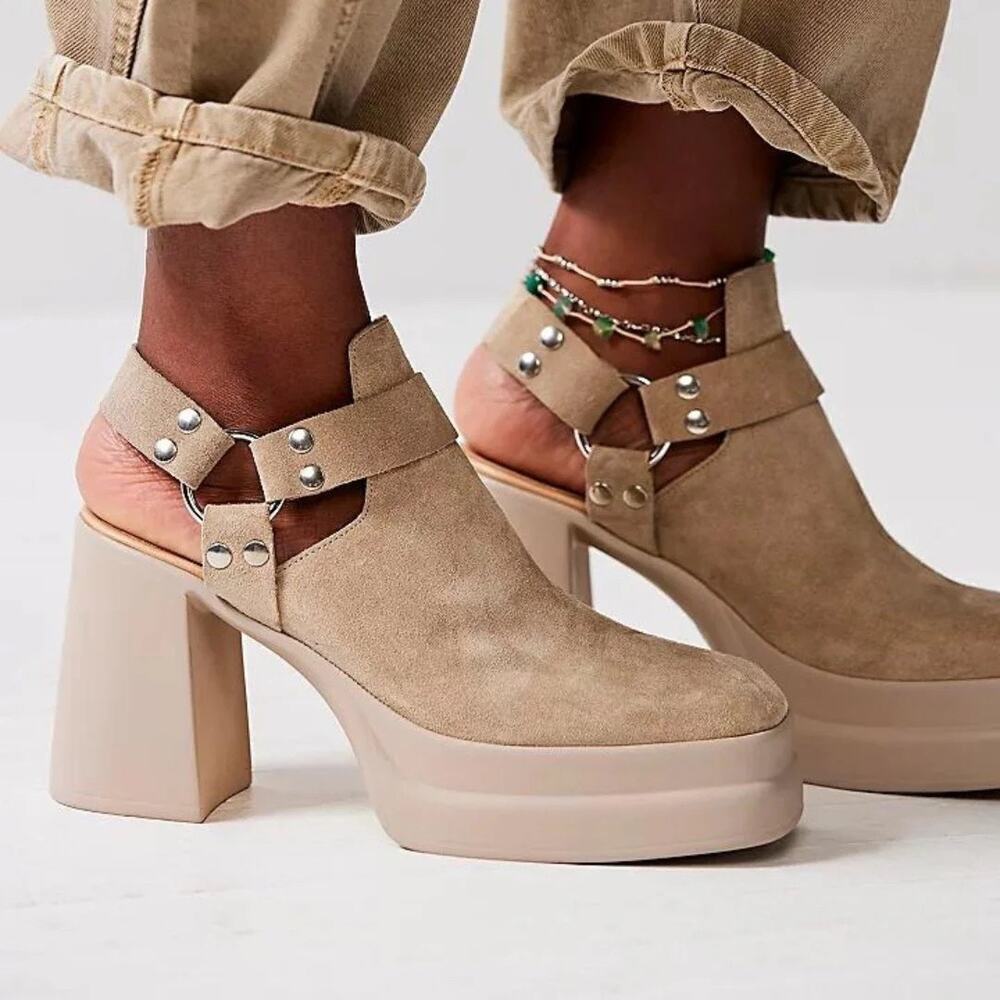 Free People Hybrid Harness Suede Platform Booties in Grey Diamond Size 6.5